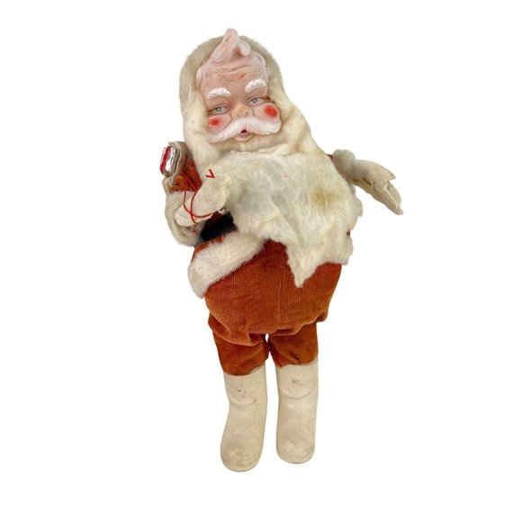 VTG Santa Claus Red Suit White Boots Japan 13” Tall Rubber Face Sawdust Belly - Picture 1 of 7